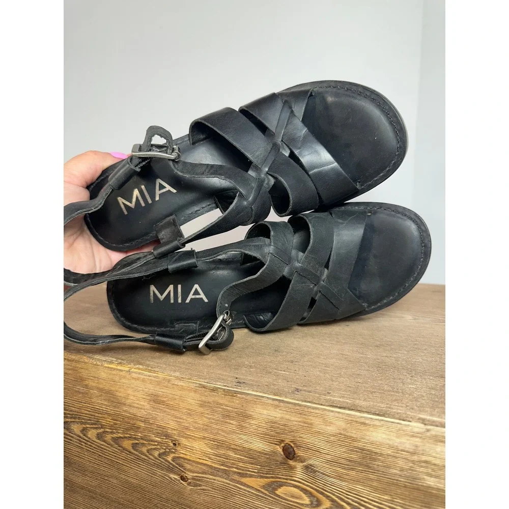 MIA Platform Heels Womens 7M Black Leather Strappy Chunky Platform Y2K Coquette